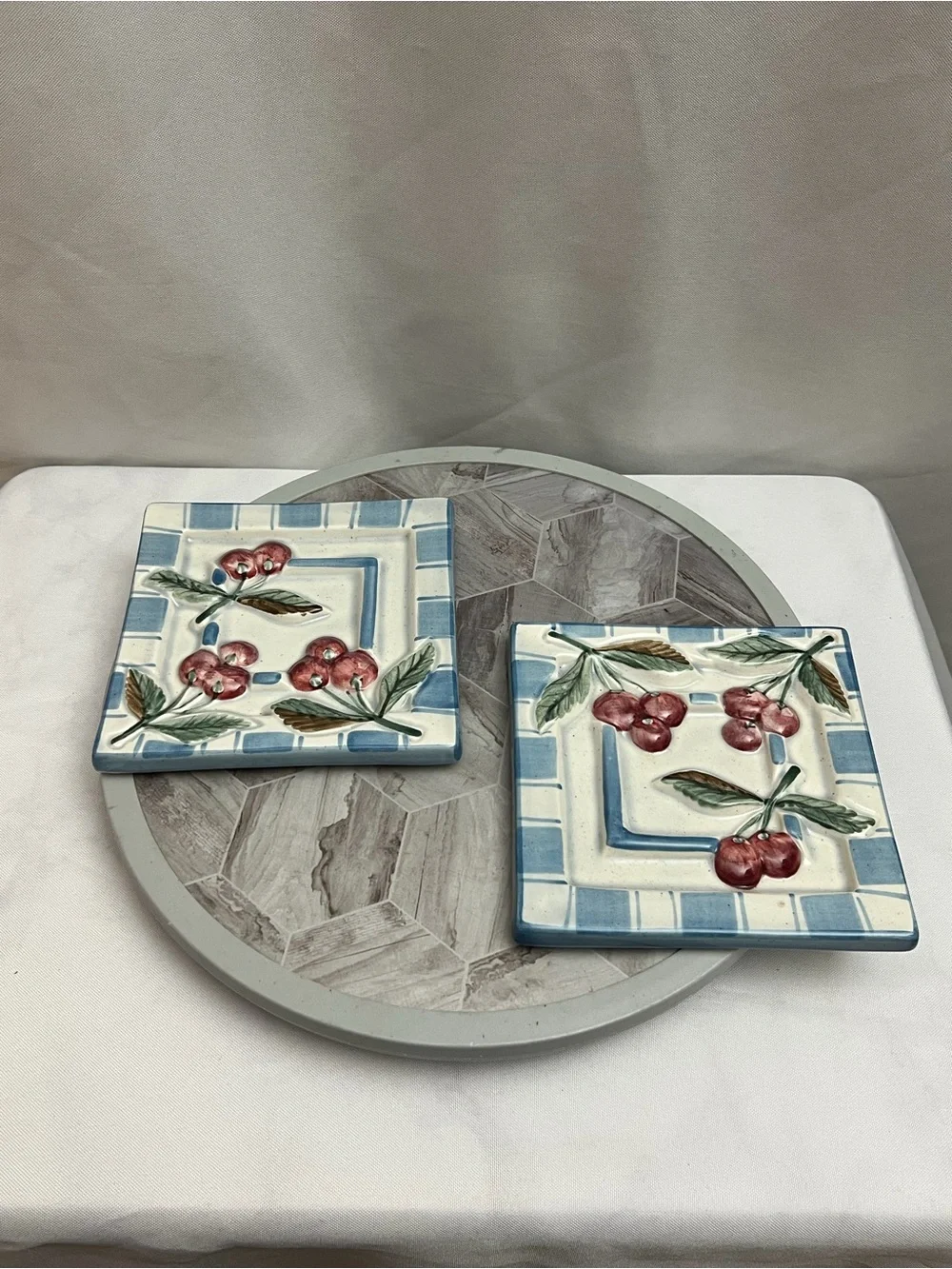 Studio Nova Handcrafted Cherry Ceramic Trivets Set of 2 Square 6”
